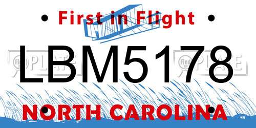 LBM5178 North Carolina License Plate