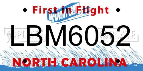 LBM6052 North Carolina License Plate