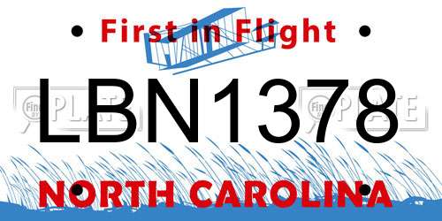 LBN1378 North Carolina License Plate