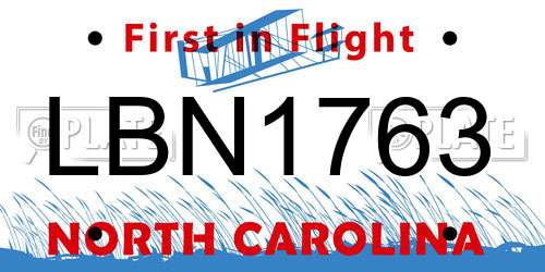 LBN1763 North Carolina License Plate