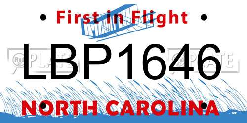 LBP1646 North Carolina License Plate