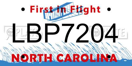 LBP7204 North Carolina License Plate