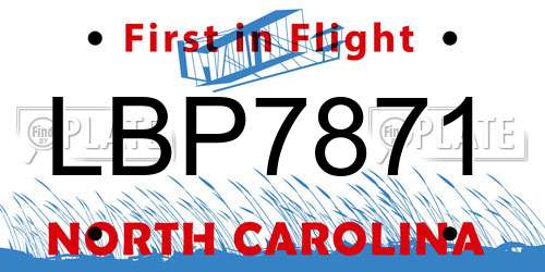 LBP7871 North Carolina License Plate