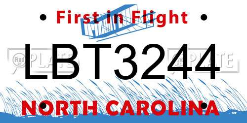 LBT3244 North Carolina License Plate