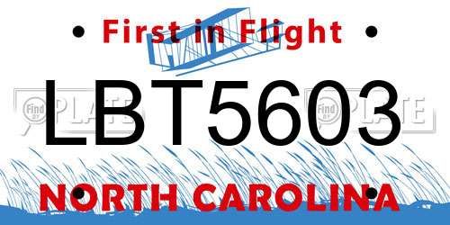 LBT5603 North Carolina License Plate