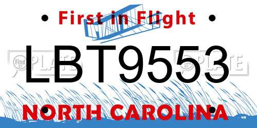 LBT9553 North Carolina License Plate