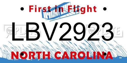 LBV2923 North Carolina License Plate