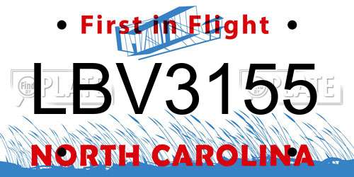 LBV3155 North Carolina License Plate