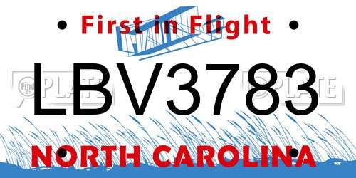 LBV3783 North Carolina License Plate