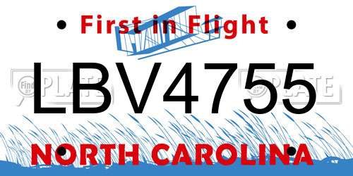 LBV4755 North Carolina License Plate