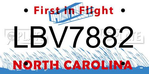 LBV7882 North Carolina License Plate