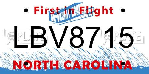 LBV8715 North Carolina License Plate