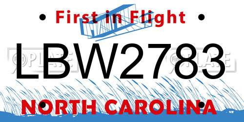 LBW2783 North Carolina License Plate