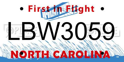 LBW3059 North Carolina License Plate