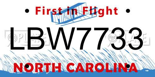 LBW7733 North Carolina License Plate