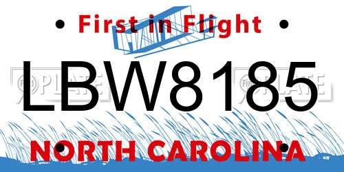 LBW8185 North Carolina License Plate