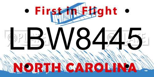 LBW8445 North Carolina License Plate
