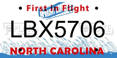 LBX5706 North Carolina License Plate