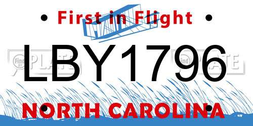 LBY1796 North Carolina License Plate