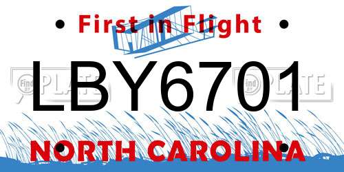 LBY6701 North Carolina License Plate