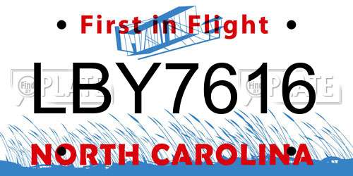 LBY7616 North Carolina License Plate