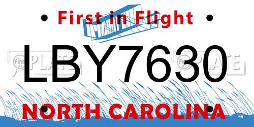 LBY7630 North Carolina License Plate