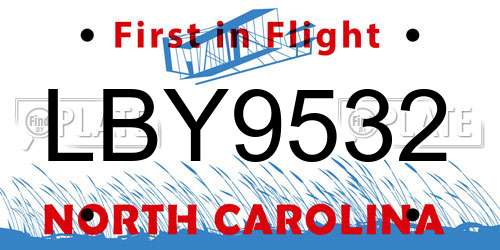 LBY9532 North Carolina License Plate