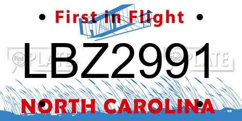 LBZ2991 North Carolina License Plate