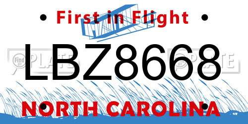 LBZ8668 North Carolina License Plate