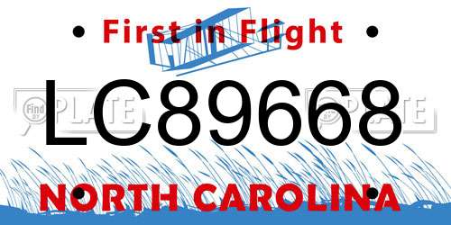LC89668 North Carolina License Plate