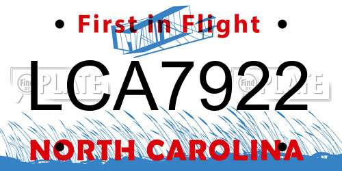 LCA7922 North Carolina License Plate