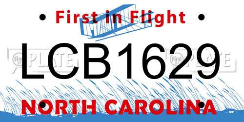LCB1629 North Carolina License Plate