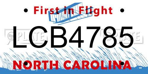 LCB4785 North Carolina License Plate