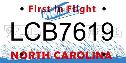LCB7619 North Carolina License Plate