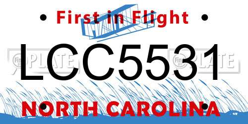 LCC5531 North Carolina License Plate