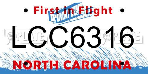 LCC6316 North Carolina License Plate