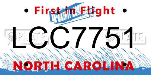 LCC7751 North Carolina License Plate