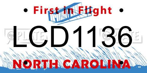 LCD1136 North Carolina License Plate
