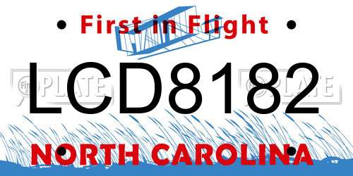 LCD8182 North Carolina License Plate