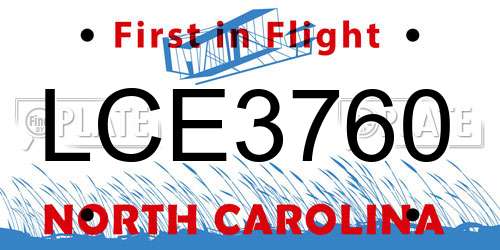 LCE3760 North Carolina License Plate