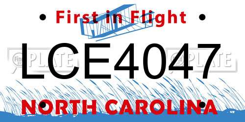 LCE4047 North Carolina License Plate