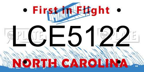 LCE5122 North Carolina License Plate