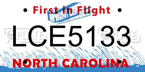 LCE5133 North Carolina License Plate