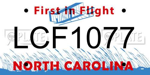 LCF1077 North Carolina License Plate