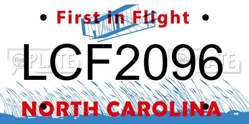 LCF2096 North Carolina License Plate