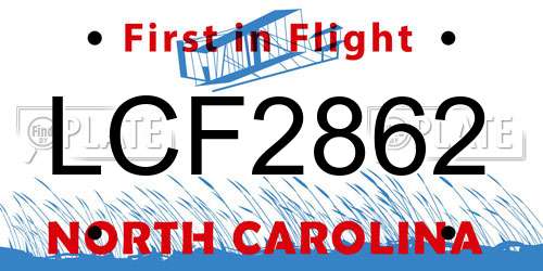 LCF2862 North Carolina License Plate