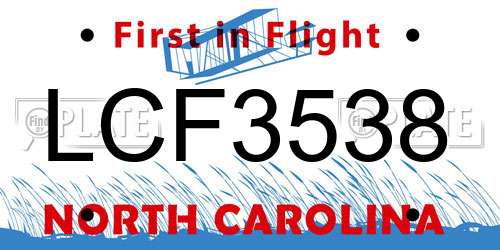 LCF3538 North Carolina License Plate