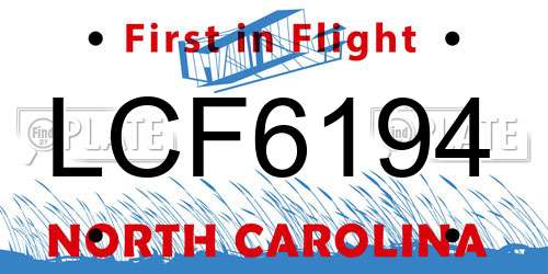 LCF6194 North Carolina License Plate