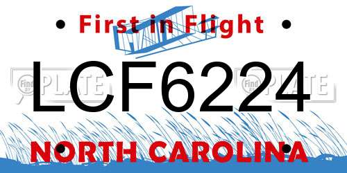 LCF6224 North Carolina License Plate