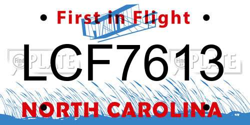 LCF7613 North Carolina License Plate